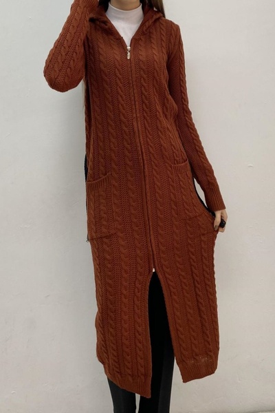 onno style women Long Hooded Hair Braid Cardigan