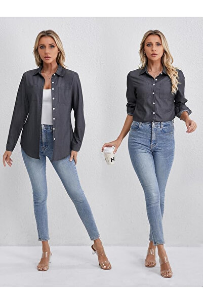 OEM Women's casual long-sleeved shirt size L gray