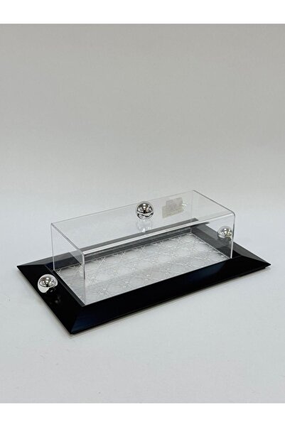 Living صينية مستطيلة من الأكريليك الأسود الشفاف، مقاس 38×21×10 سم