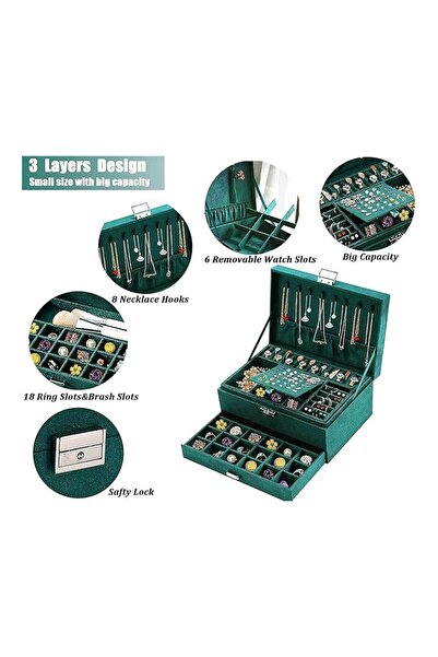 EBA Cutie bijuterii eleganta eBA®, Verde Smarald, material catifelat, compart...