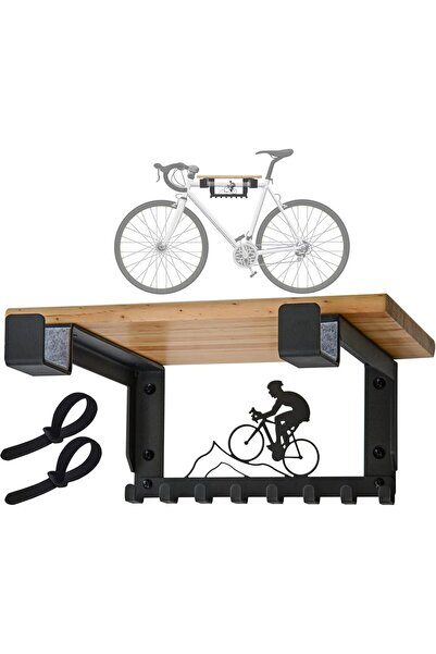 genernic Wall-Mounted Bike Rack with Shelf and 8 Hooks (Wood & Metal)