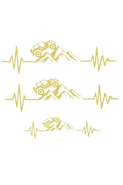 Oracal Set of 3 stickers Jeep 4x4 off road on mountain with heartbeat, gold