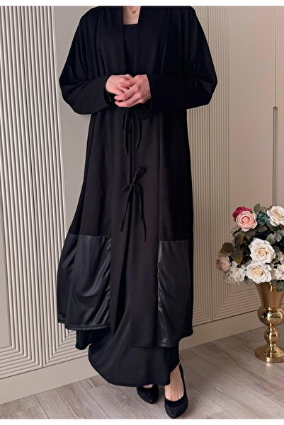 Z PLUS Fiyonk Ve Deri Detaylı Kadın Tesettür Hırka - 60 Bedene Kadar Uyumlu