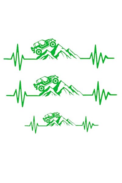 Oracal Set of 3 stickers Jeep 4x4 off road on mountain with heartbeat, green