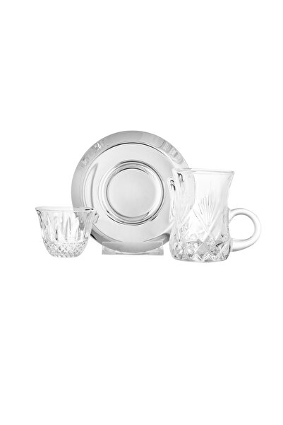 Dania طقم شاي وقهوة تركي فاخر من الكريستال – 6 أكواب شاي، 6 فناجين قهوة، و6 صحون معدنية بتصميم أنيق وفاخر