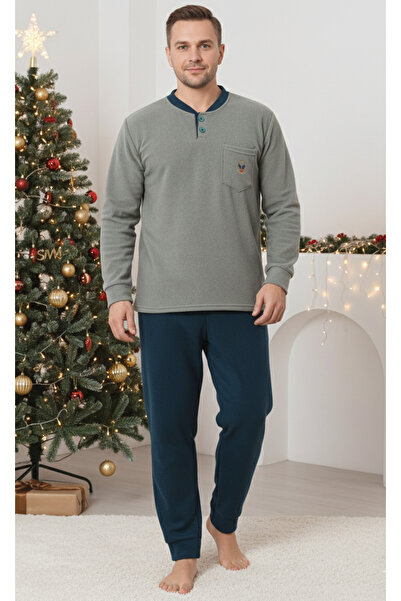 embody Men's cocolino polar fleece pyjamas, fine, delicate and soft, green 83 Christmas