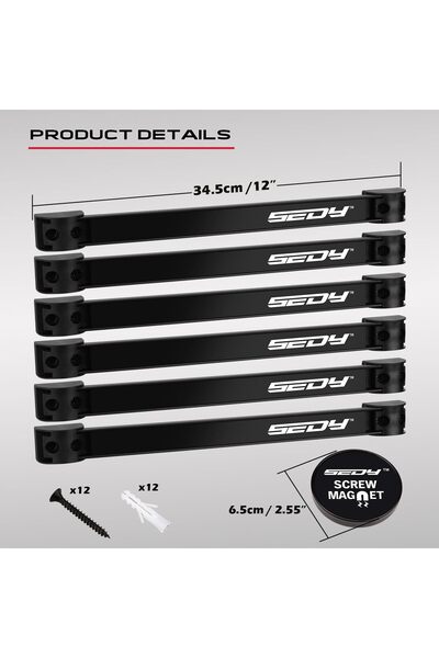 SEDY Magnetic Tool Holder 7-Piece Wall-Mount Organizer for Garage/Workbenches - Steel Alloy, Black