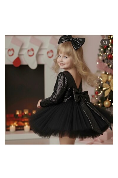 Tinypeople Black Sequined Bow Children's Ablye Dress Children's Christmas Costume Birthday Dress