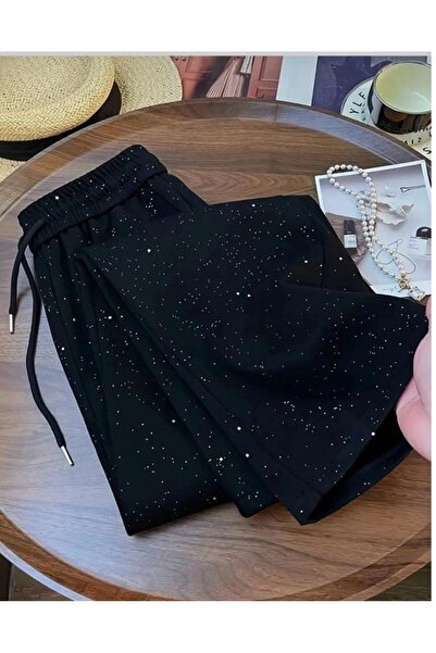 Bİ GİYİM Parıltılı Taş Baskılı Siyah Eşofman