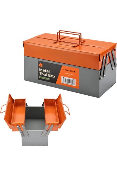 Lawazim 3-Drawer Metal Toolbox - 33.5 x 16.5 x 35 cm (≈13 in), Stainless Steel, Fold-Up Portable O