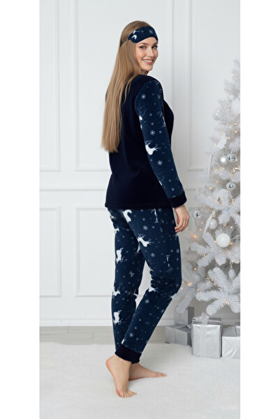 embody Cocolino women's polar fleece pyjamas, fluffy and warm, navy blue 02170 Christmas present