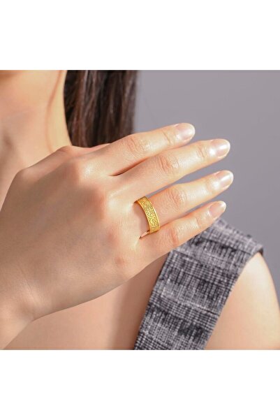 Zaky LIKGREAT Lotus Allah Ring, Islamic Symbol, Stainless Steel, Size 17, Gold