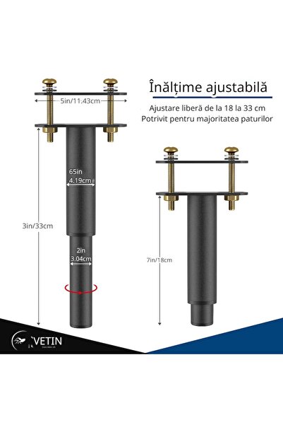 VETIN Set 4 Adjustable Furniture Legs 18-33cm 300kg Metal Black