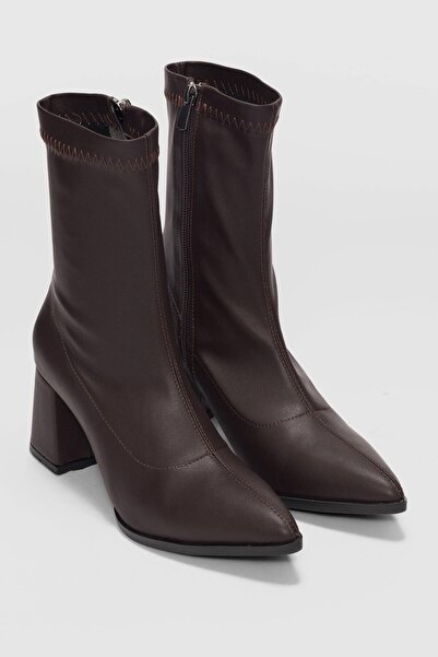 Ventes Kısa Topuklu Sivri Burun Streç Kadın Bot-2041783-z