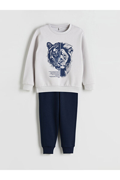 LC Waikiki Lcw kids beige crew neck boys' tracksuit set