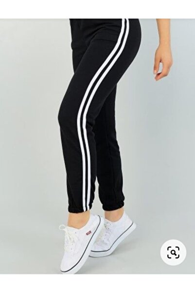 GOLSREY Unisex Black Compact Fabric Filotal Side Double Stripe Sweatpants