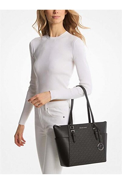 Michael Kors Charlotte Large Logo and Leather Top-Zip Tote Bag