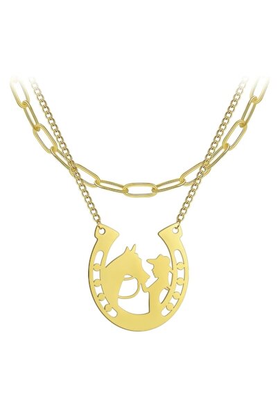 Zaky LIKGREAT - Κολιέ με μενταγιόν άλογο και πρόσωπο, ανοξείδωτο ατσάλι, χρυσ...