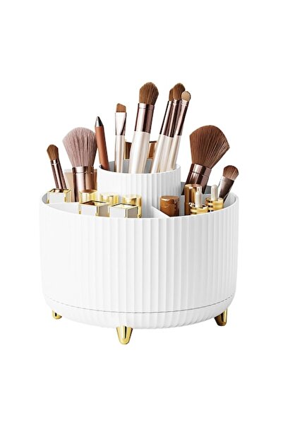 Leexo Rotating cosmetic organizer, multi-compartment, white, 15x12x15cm