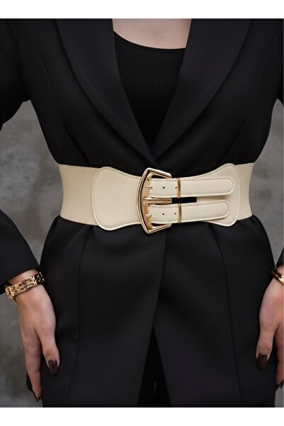 Mynoa Gold Buckle Elastic Women's Belt Coat Belt,