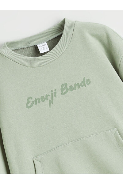 LC Waikiki Lcw kids green Printed boys' sweatshirt and sweatpants set