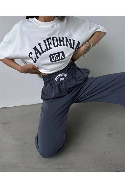 LUSHN Women's High Waist California USA Printed Tracksuit T-shirt Summer Suit