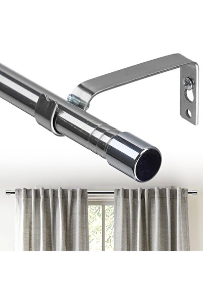FLY HAWK Extensible Metal Curtain Rod with Rings, 76-226 cm, Adjustable Supports, Silver - CN