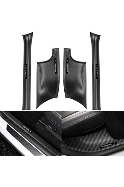 Topfit Door Sill Protection Set, 4 pcs for Tesla Model Y, Carbon Fiber, Scratch Protection, Black