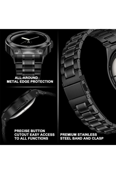 Blueshaweu Band and Case for Google Pixel Watch 2, Stainless Steel, Adjustable, Black