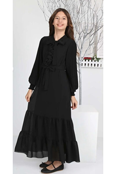 Asortix Devojčina haljina od šifonske tkanine, jednobojna, duga, ležerna i mo...