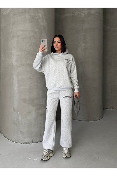 moda paketi Oversized Printed 3 Thread Sh Fleece-Lined Tracksuit Set