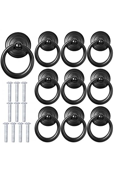 Sekey Set of 10 Furniture Ring Handles, Ehuihuan, Round Drawer Knobs, Zinc Alloy, Black