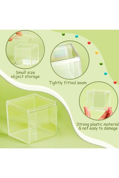FUFU 8 Pieces Clear Acrylic Small Box with Lid (6.5 x 6.5 x 6.5 cm)