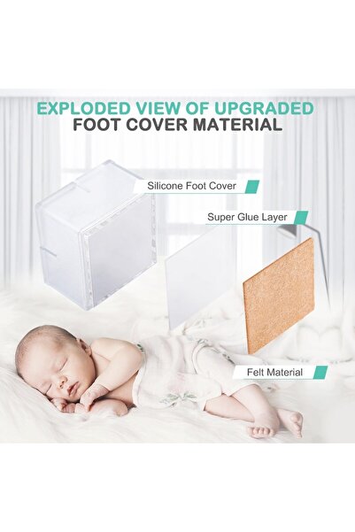 WCIC Set of 16 chair leg protectors, WCIC, silicone with felt, 37-42mm, transparent, floor protection