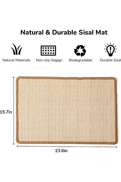 FUKUMARU Natural Sisal Cat Scratching Mat 60×40 cm – Horizontal Floor Scratcher