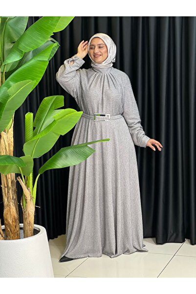 Butik büyük beden Сезонна рокля с колан и качулка