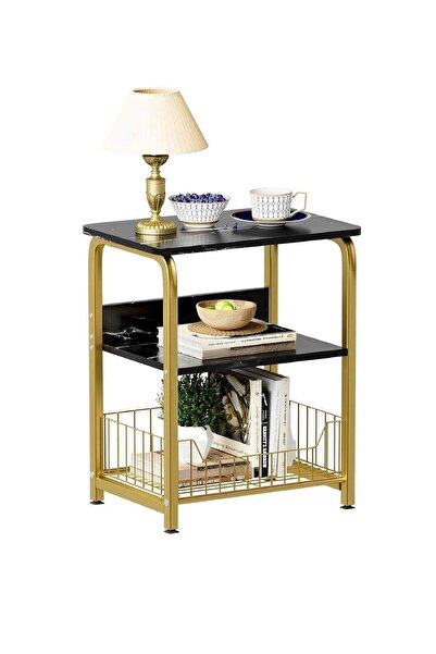 Alcoach Sofa Side Table Bedside Table Nightstand with Storage Basket - White