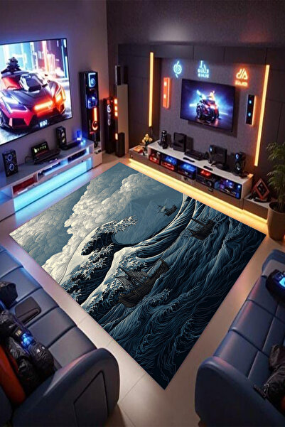 Reyhani DALGALI DENİZ Desenli Kaymaz Taban Makinede Yıkanabilir Gaming Oyuncu...