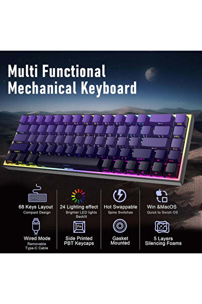 M.A&F's M.A&F 68-Key Hot-Swappable Mechanical Gaming Keyboard (Blue Linear, Type-C, PBT, RGB)