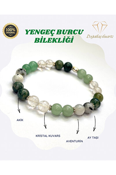 kuartz Crab Zodiac Natural Stone Bracelet. Certified Original Natural Stone