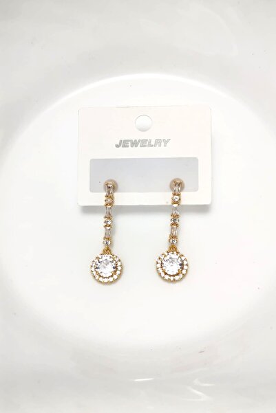 Angels And Wings Zirkon Taş Gold Renk Sallantılı Şık Tasarım Küpe