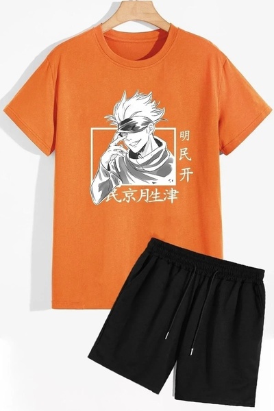 LUSHN Kids Jujutsu Kaisen Japanese Anime Printed Children's T-Shirt Shorts Set