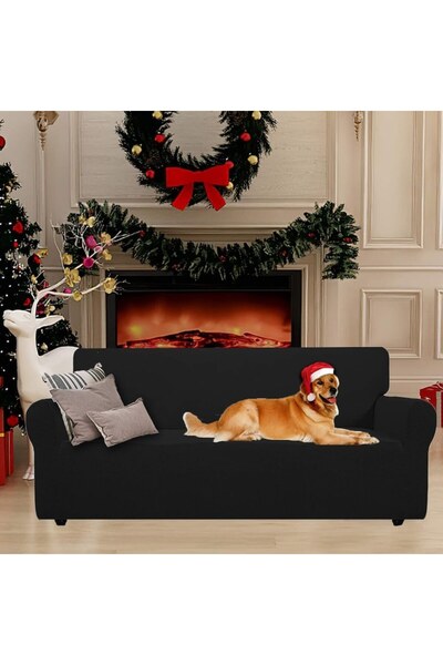 YSTELLAA Stretch Sofa Cover 4-Seater (Black, Fits 233-293 cm)