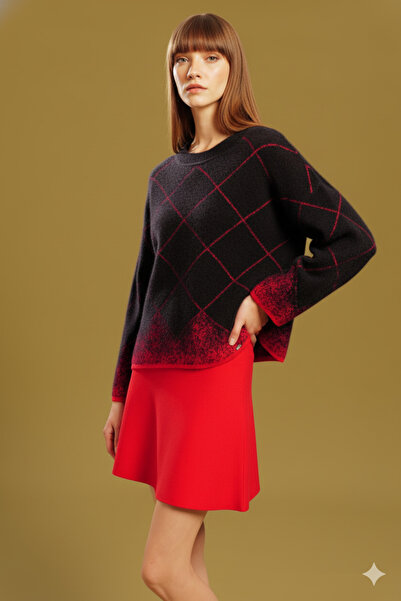 Lal Triko Baklava Patterned Knitwear Sweater 12404