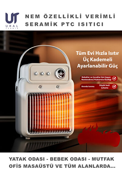 UralTeknik 1200W Fanlı Hızlı SERAMİK PTC Güvenli Hava Isıtıcı ve Hava Nemlend...