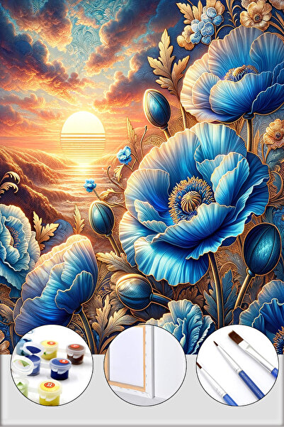 İZSA HOBİ Sayılarla Boyama Hobi Seti 40x50 Çerçeveli Numaralı Tuval Fırça Boy...