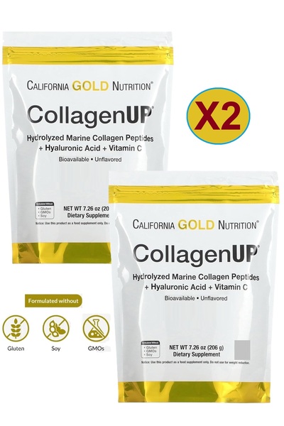 California Gold Nutrition Two packs of Collagen Up Hydrolyzed Marine Collagen Peptides with Hyaluronic Acid and Vitamin C Unflavored (206g)