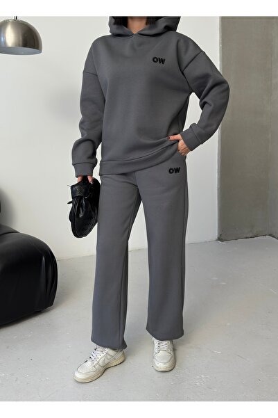 moda paketi Oversize Embroidery Detailled 3-Thread Shar Fleece-Lined Ofman Set