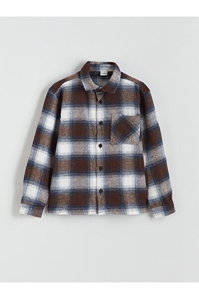 LC Waikiki Cămașă pentru băieți în carouri cu mâneci lungi LCW Kids maro