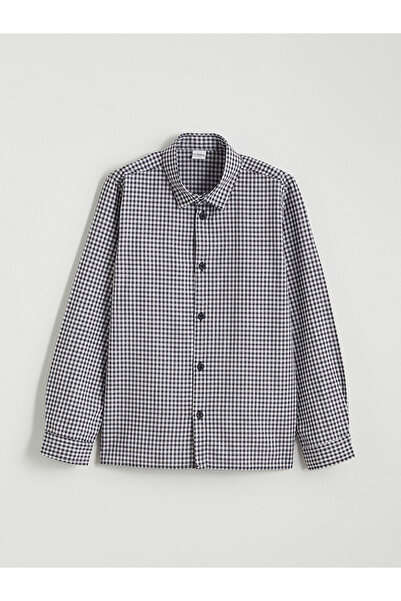 LC Waikiki Cămașă pentru băieți în carouri cu mâneci lungi, neagră, LCW Kids